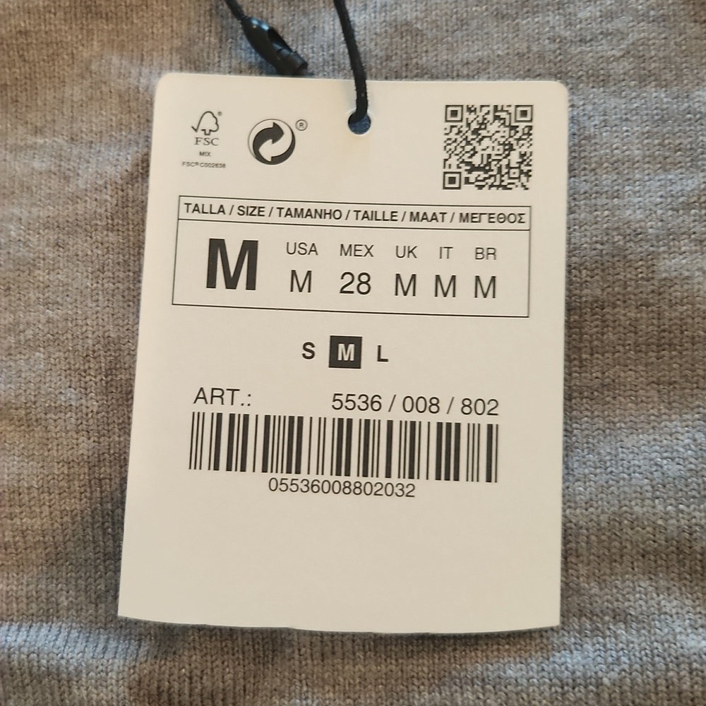 Zara Cropped Crew Neck Gray Sweater Size M, New With Tags! - Picture 4 of 9